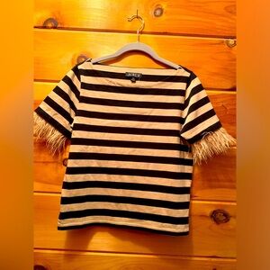 J.Crew Mariner striped jersey cropped boatneck T-shirt with feathers NWT!!!
